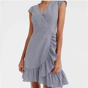 J.Crew Faux-Wrap Mini Dress in Blue and white Gingham 6